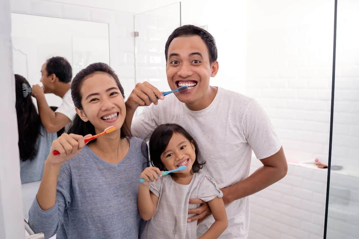 Family brushing together